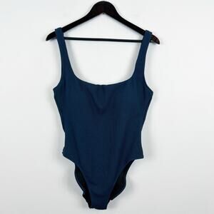 J. Crew Women's Textured Squareneck One Piece Swimsuit Blue Size 12 Style BC052